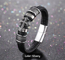 Load image into Gallery viewer, Metal cross with braided leather bracelet
