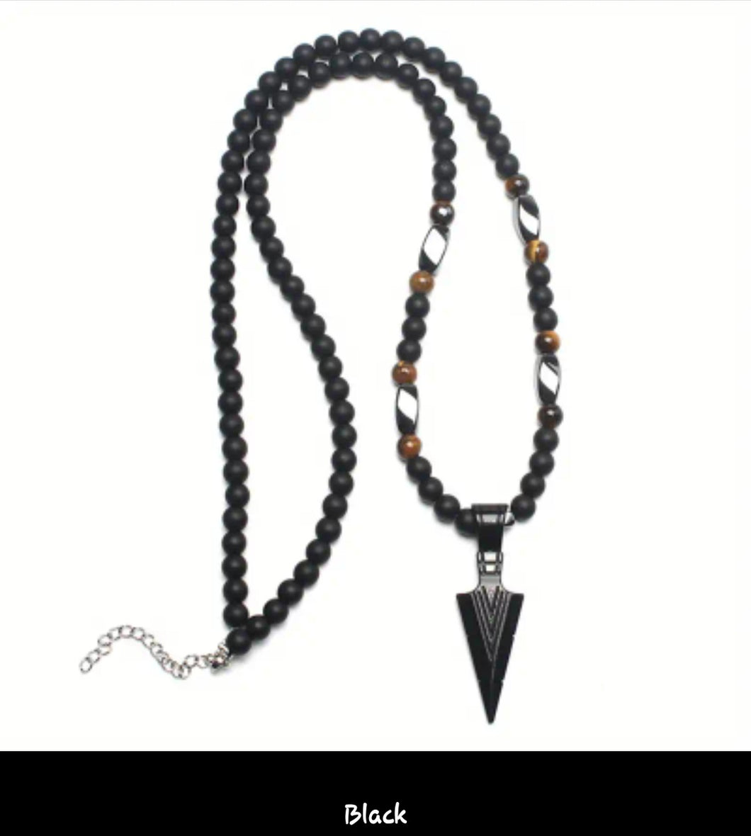 Natural stone matte black round beads necklace