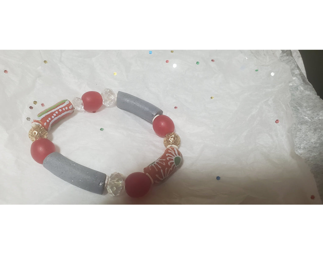 Red and grey unisex bracelet