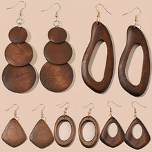 Load image into Gallery viewer, 5 Pairs/ Set Brown Wooden Dangle Earrings
