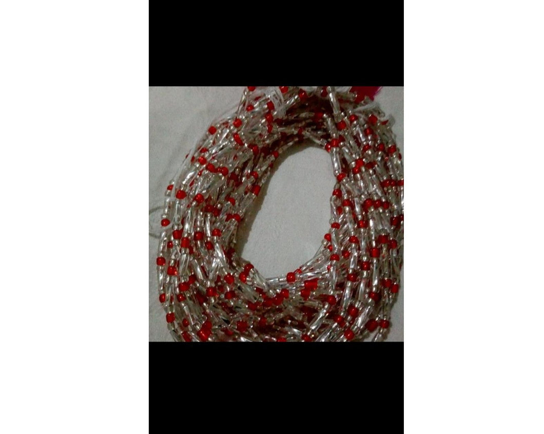 Red and white waist beads
