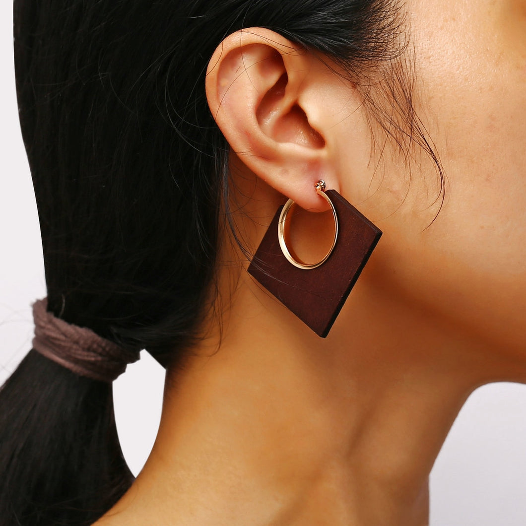 Wooden square dangle earrings